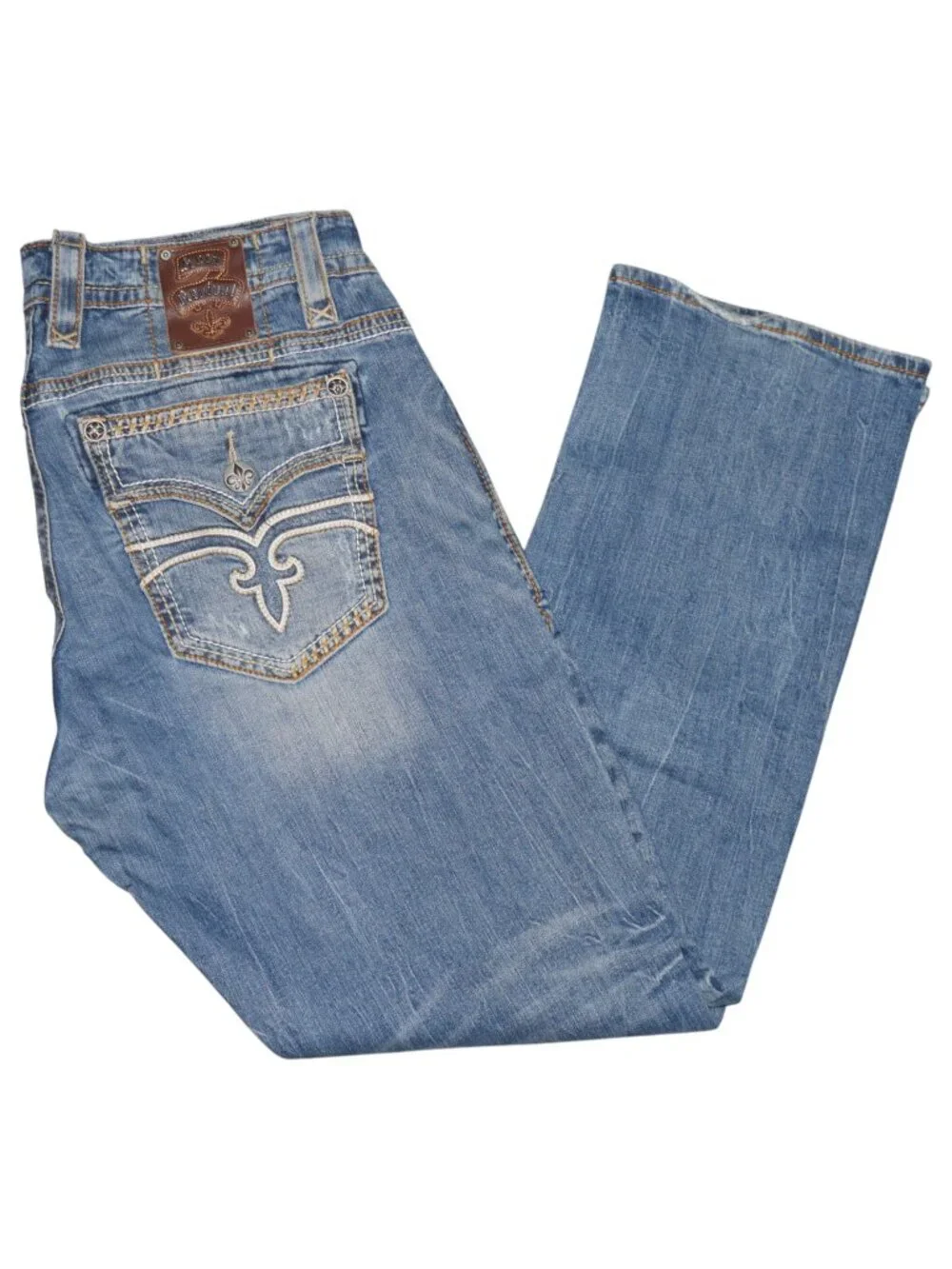 Rock Revival Odell Relaxed Fit Jeans Men 38x34 Dark Wash Thick Stitched EUC
